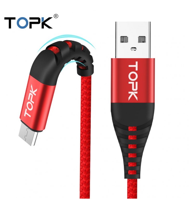 TOPK Cable Micro USB de carga rapida AN42, 1M, 3A, tipo C, Iphone, para telefono Samsung, Xiaomi, Huawei