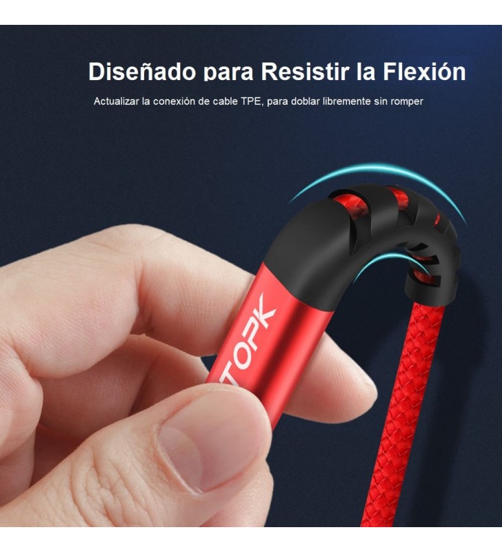 TOPK Cable Micro USB de carga rapida AN42, 1M, 3A, tipo C, Iphone, para telefono Samsung, Xiaomi, Huawei