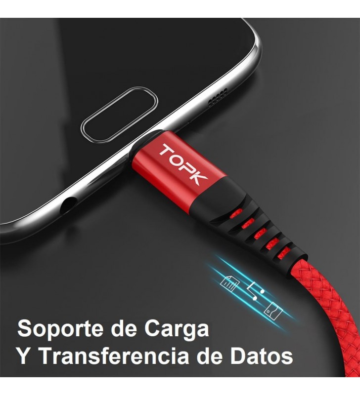 TOPK Cable Micro USB de carga rapida AN42, 1M, 3A, tipo C, Iphone, para telefono Samsung, Xiaomi, Huawei